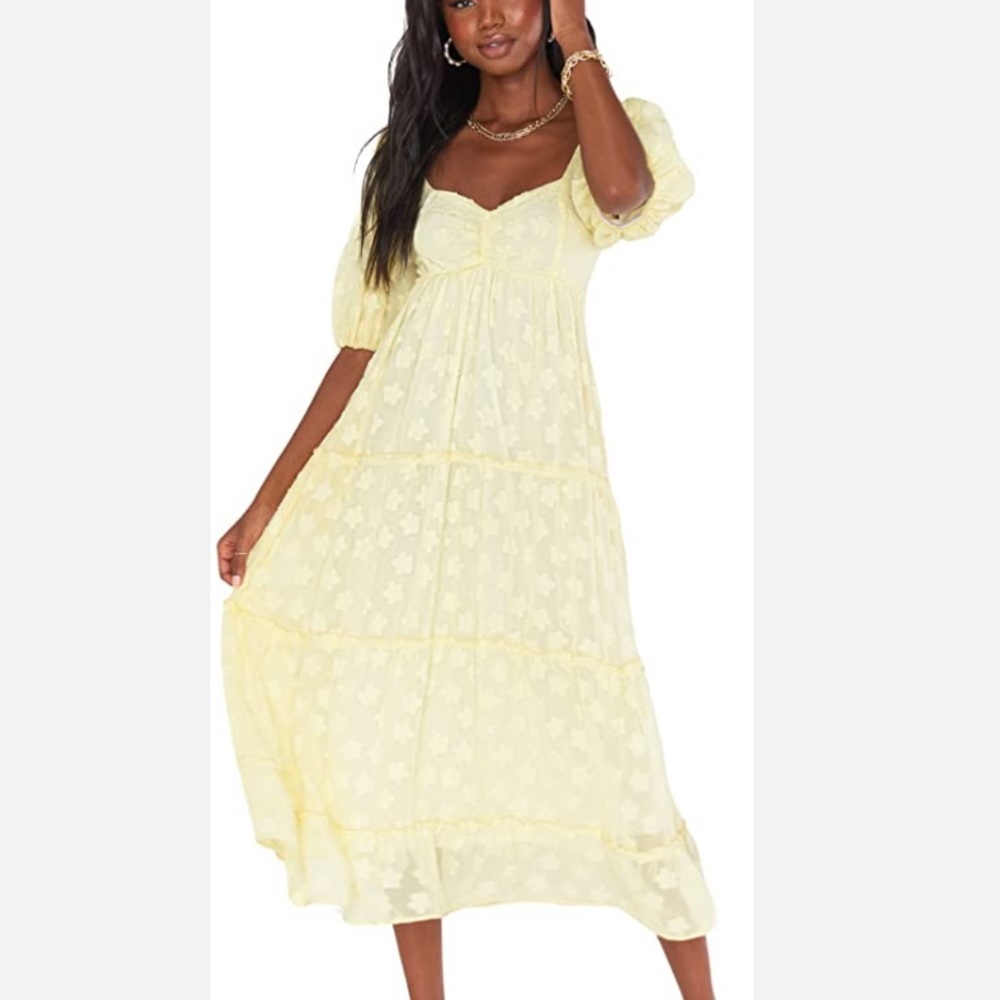 Show Me Your Mumu Odette Midi Dress Yellow Daisy